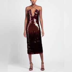Patrizia pepe claire sleeveless sequin midi dress burgundy ombre size I (US 6)